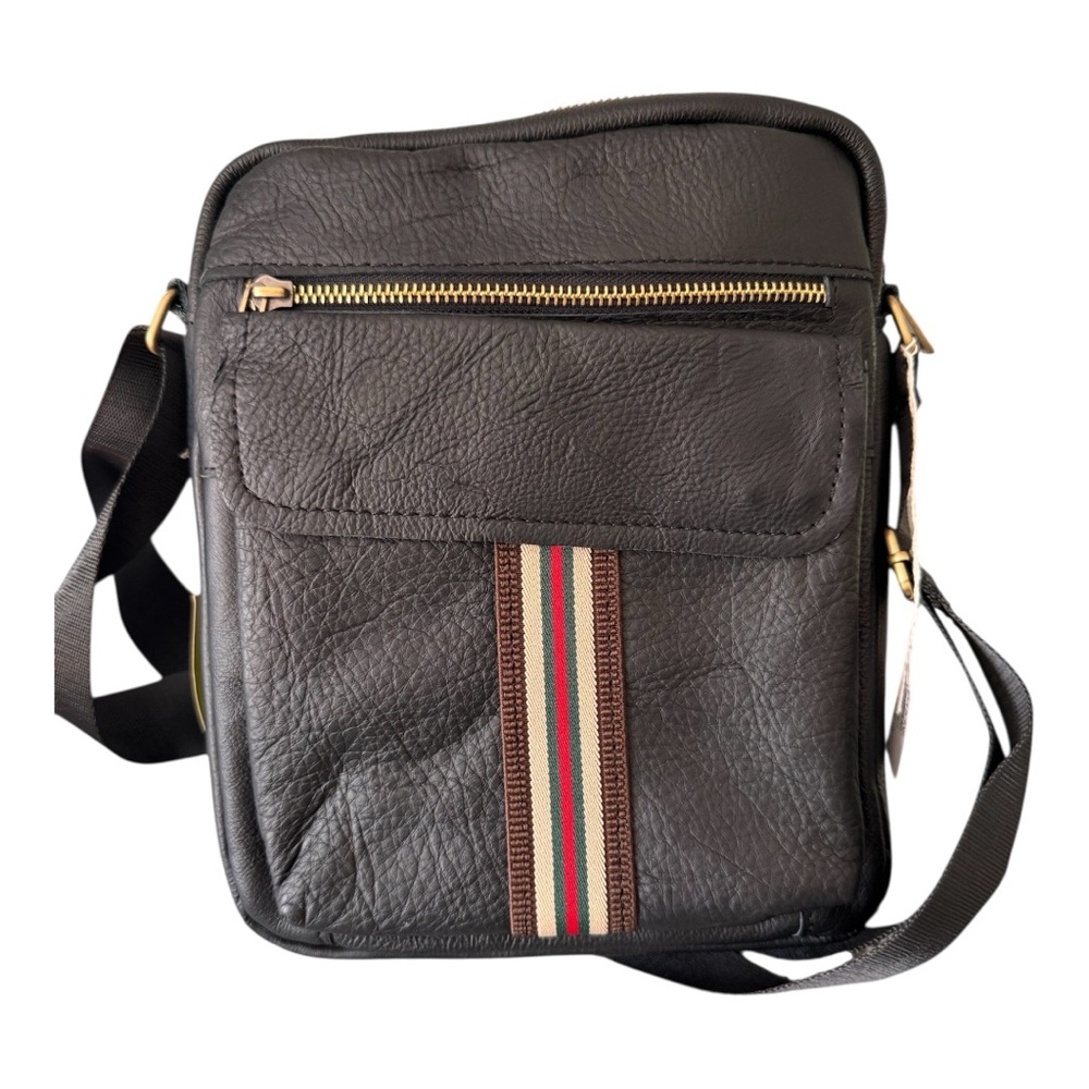 Black Crossbody Bag with Gold Zipper and Adjustable Strap